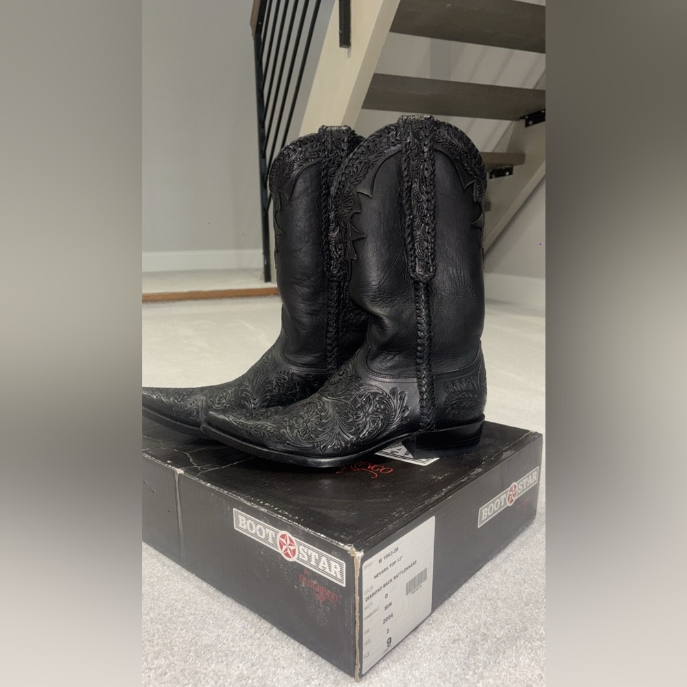Black Leather Cowboy Boots
